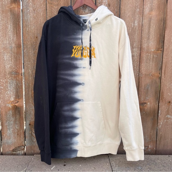 VOLCOM Men’s Black Cream Tie Dye Hoodie Sweatshirt Size XXL - Picture 1 of 11